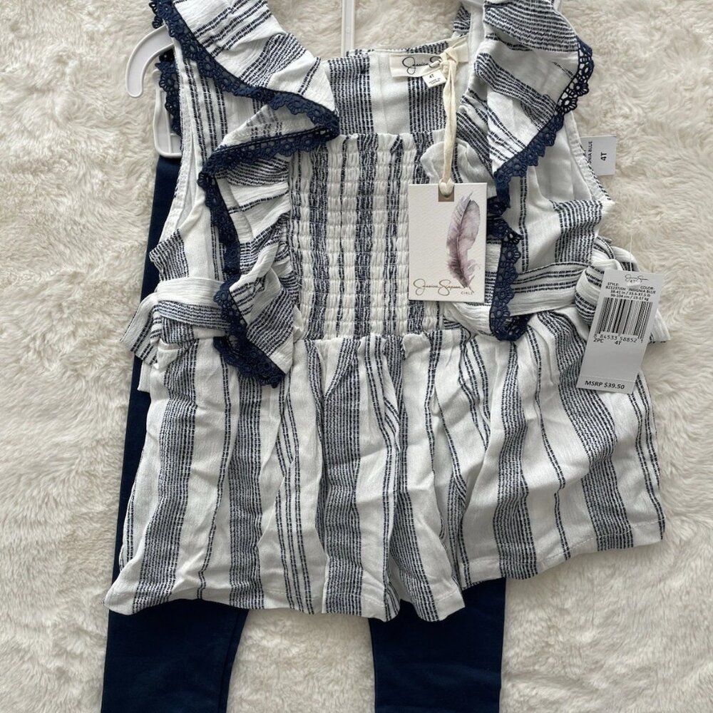 SALE! NEW Jessica Simpson Sleeveless Ruffle Blu Top  Pants 2 Pc Set Size 4T NWT